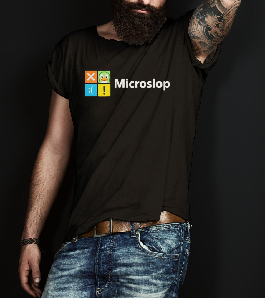 Microslop Parody Tech Developer Icons Linux Microsoft Windows T-Shirt