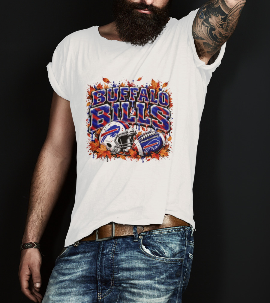 Buffalo Bills Helmet Fall Leaves Football Spirit T-Shirt