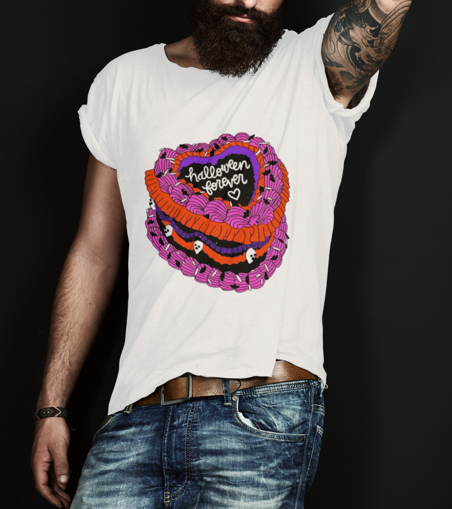 Halloween Forever Heart Cake Spooky Goth Aesthetic Skeleton Decor T-Shirt