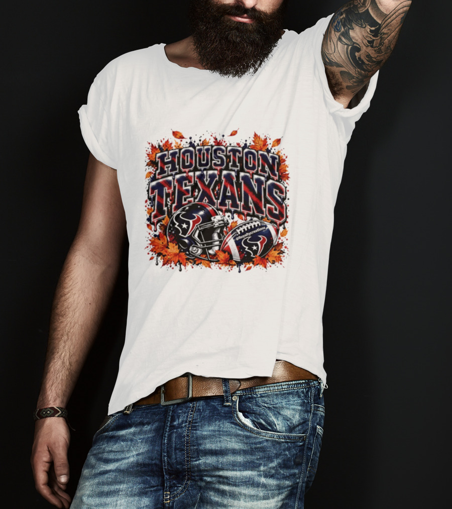 Houston Texans Football Helmet Autumn Leaves 2026 T-Shirt