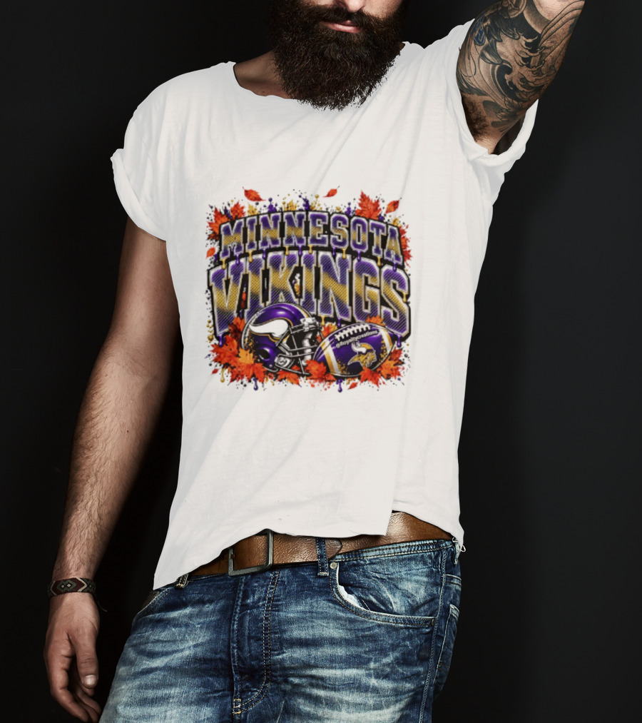 Minnesota Vikings Football Helmet Autumn Leaves Halloween 2026 T-Shirt