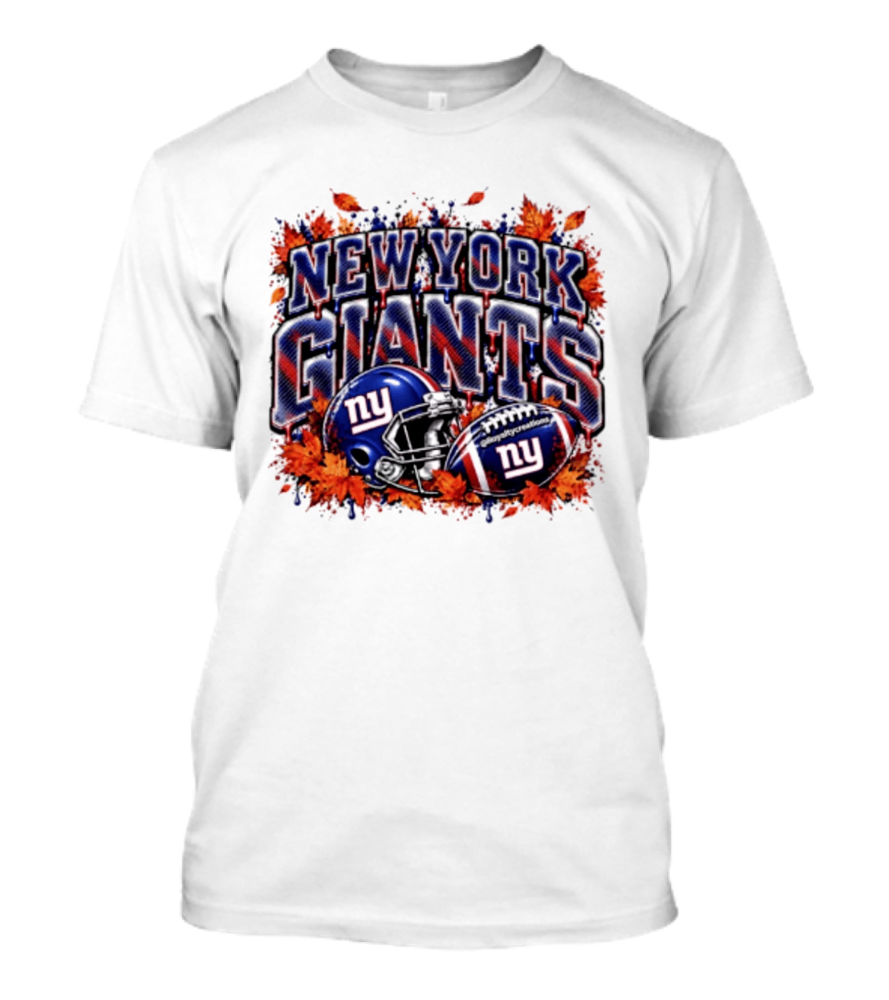 New York Giants Football Helmet Autumn Leaves Halloween 2026 T-Shirt