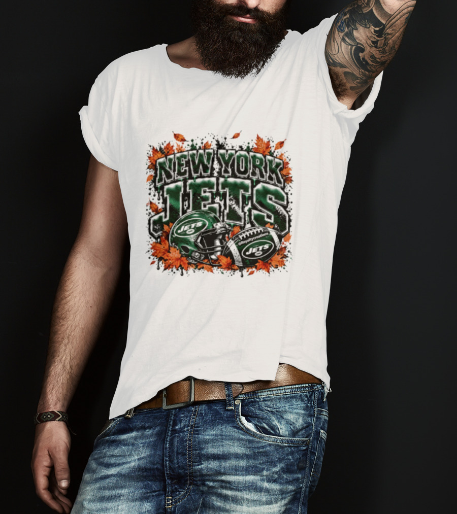 New York Jets Football Helmet Autumn Leaves Halloween 2026 T-Shirt