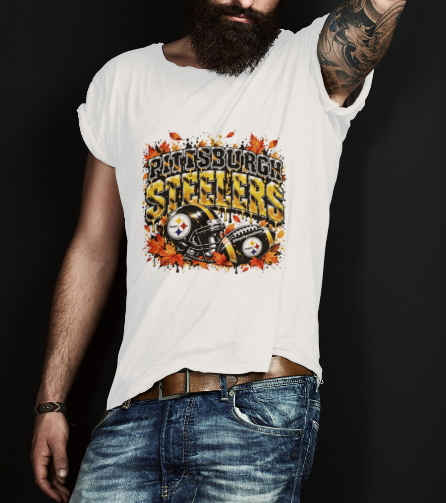 Pittsburgh Steelers Football Helmets Autumn Leaves Halloween 2026 T-Shirt