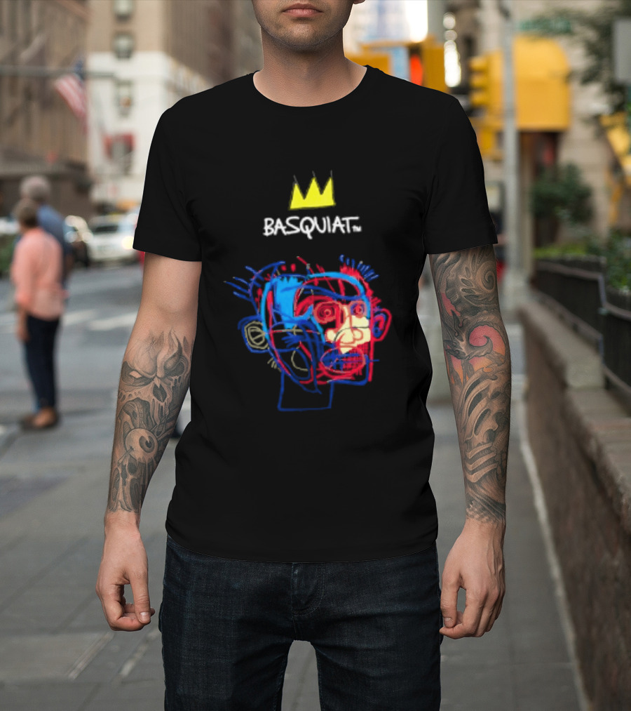 Basquiat Crown Street Face Art With Yellow Crown T-Shirt