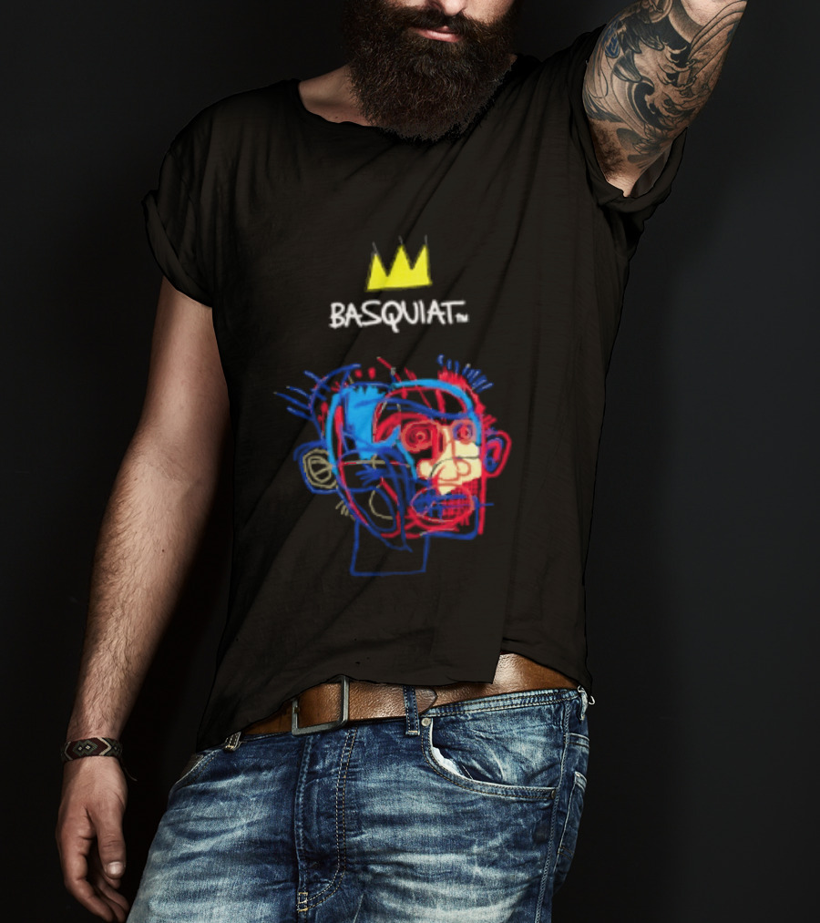 Basquiat Crown Street Face Art With Yellow Crown T-Shirt
