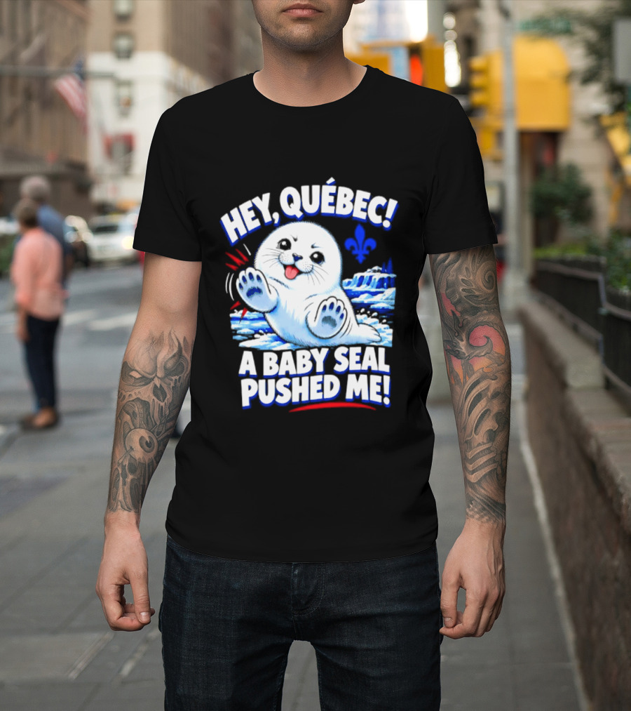Hey Quebec A Baby Seal Pushed Me Cute Harp Seal Iceberg Splash T-Shirt