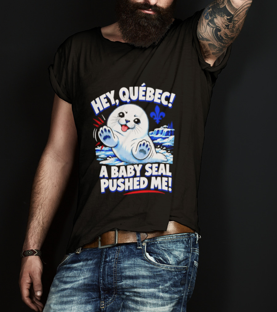 Hey Quebec A Baby Seal Pushed Me Cute Harp Seal Iceberg Splash T-Shirt