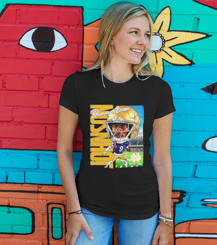 Notre Dame NCAA Football Brauntae Johnson 9 Caricature T-Shirt