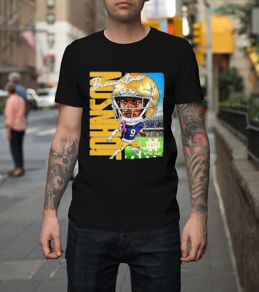 Notre Dame NCAA Football Brauntae Johnson 9 Caricature T-Shirt
