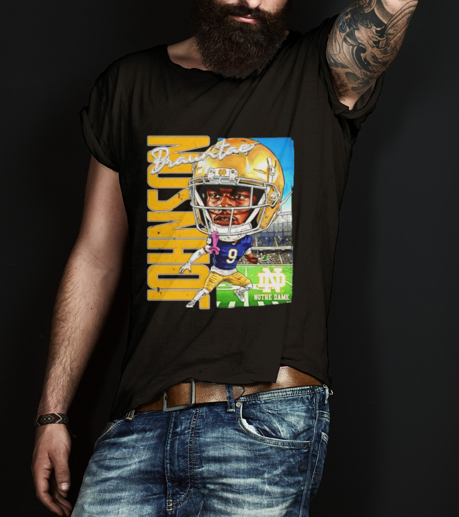 Notre Dame NCAA Football Brauntae Johnson 9 Caricature T-Shirt