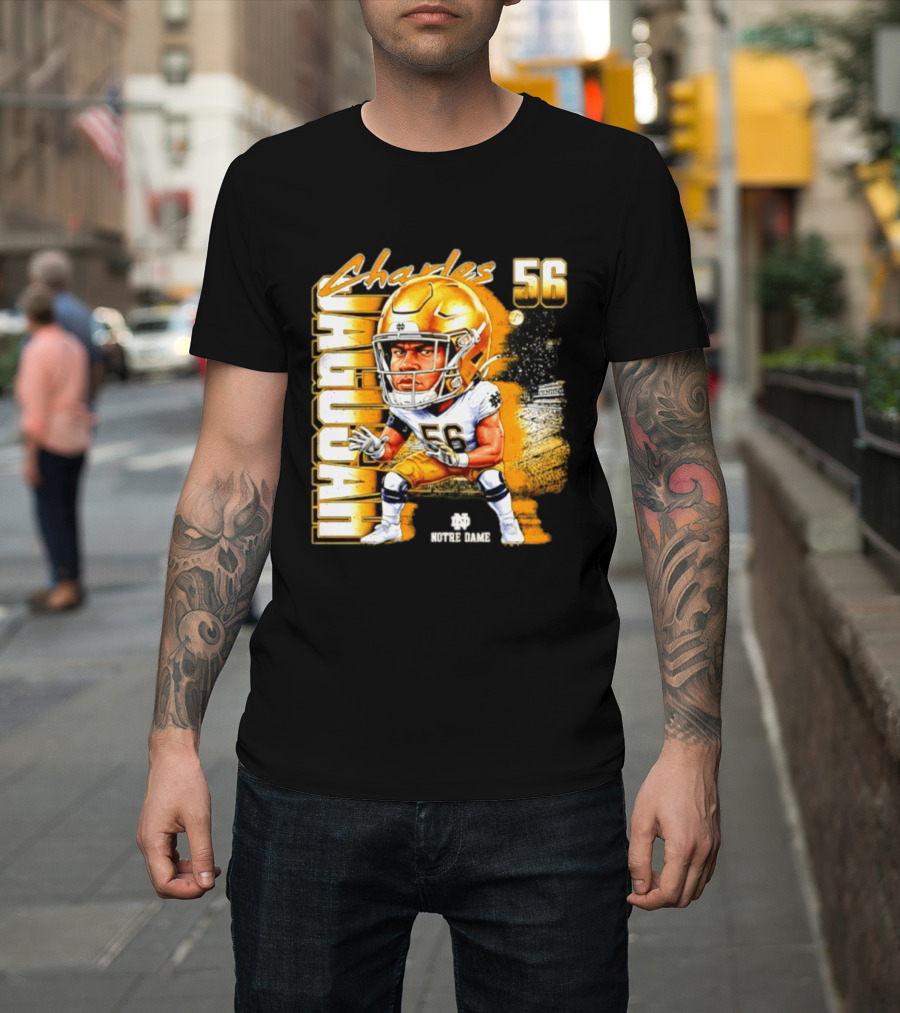 Charles Jagusah 56 Notre Dame Player NCAA Football Caricature T-Shirt
