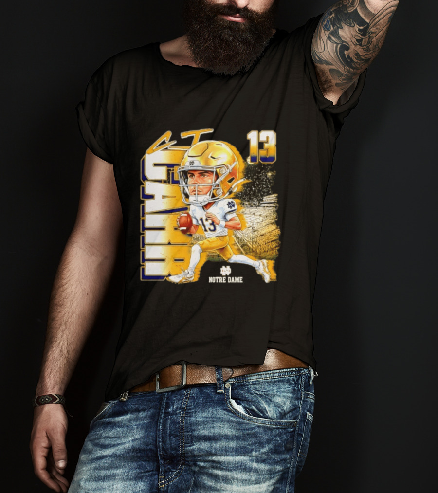 CJ Carr 13 Notre Dame Fighting Irish Football Player Caricature T-Shirt