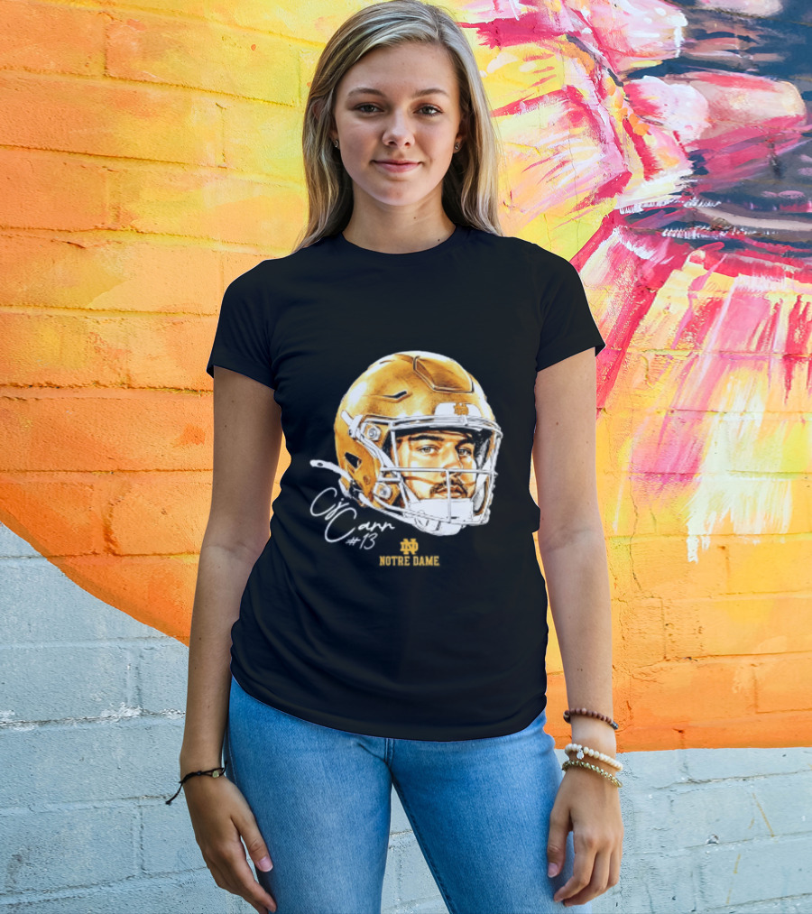 Notre Dame Football CJ Carr 13 NCAA Swag Helmet T-Shirt