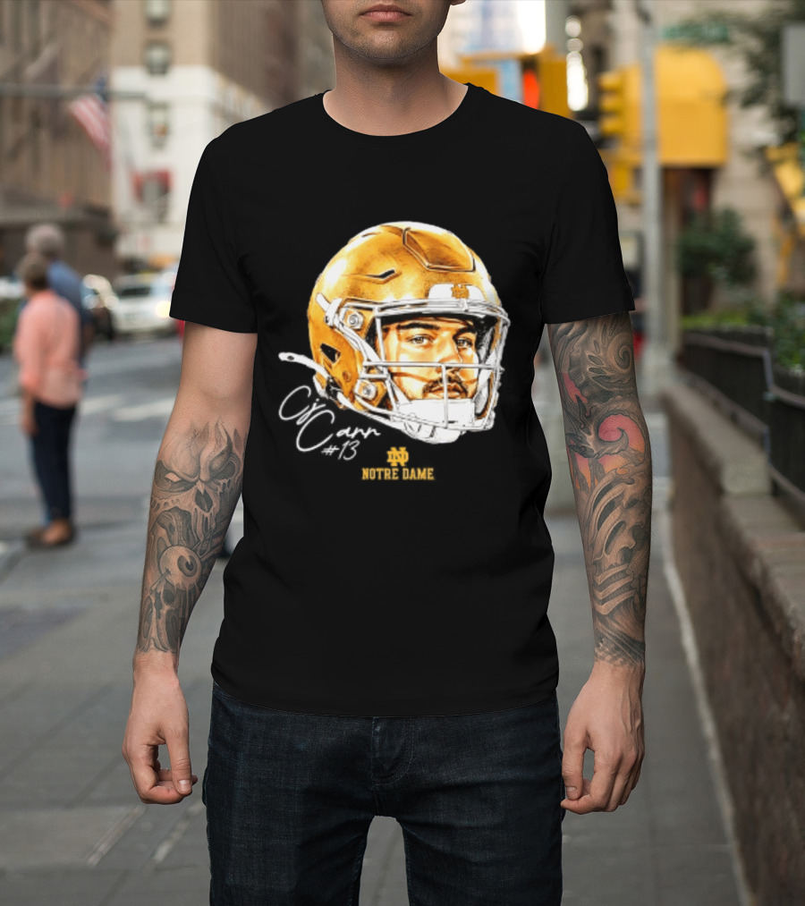 Notre Dame Football CJ Carr 13 NCAA Swag Helmet T-Shirt