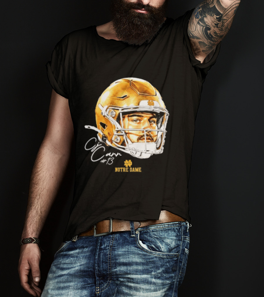 Notre Dame Football CJ Carr 13 NCAA Swag Helmet T-Shirt
