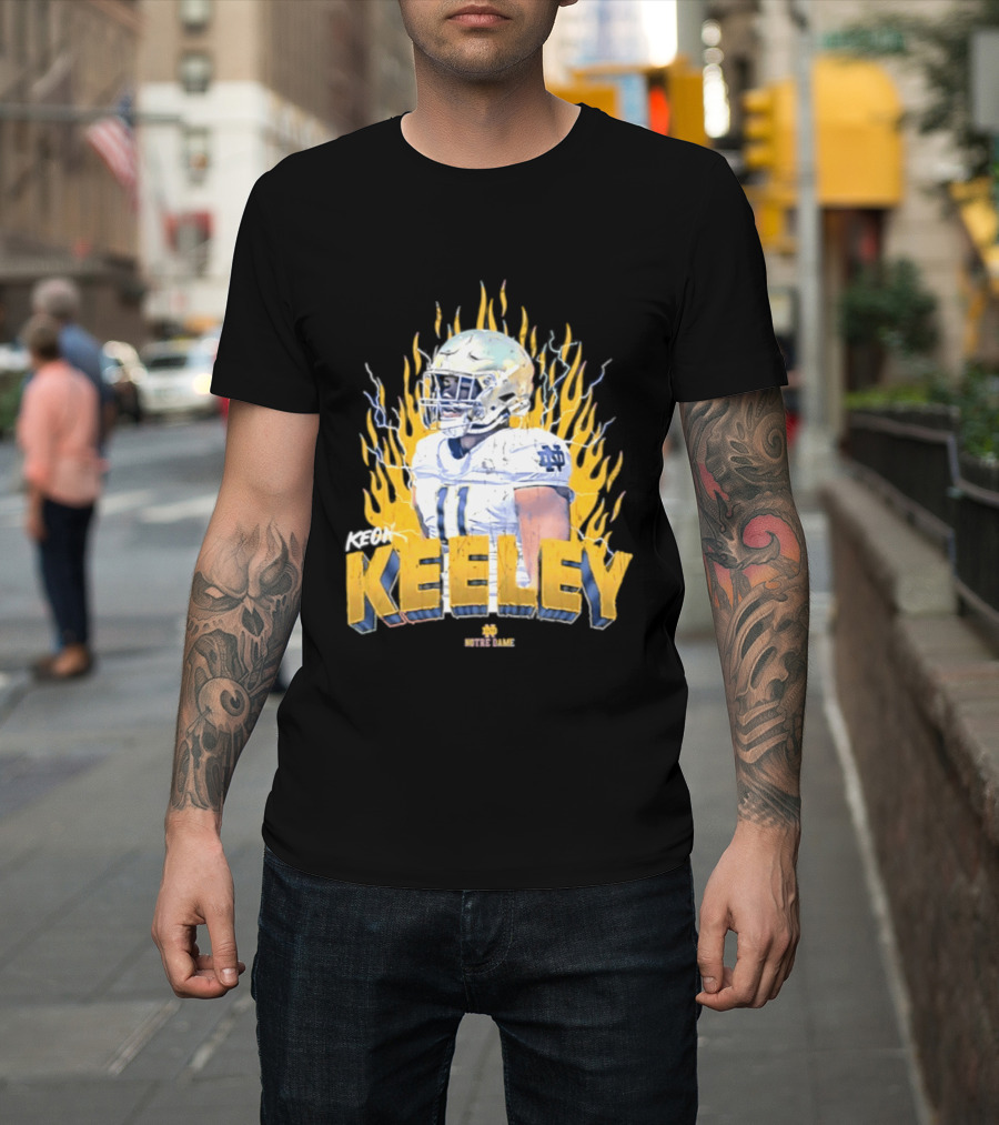 Notre Dame Football Keeley 11 NCAA Player Name Flame Burst T-Shirt