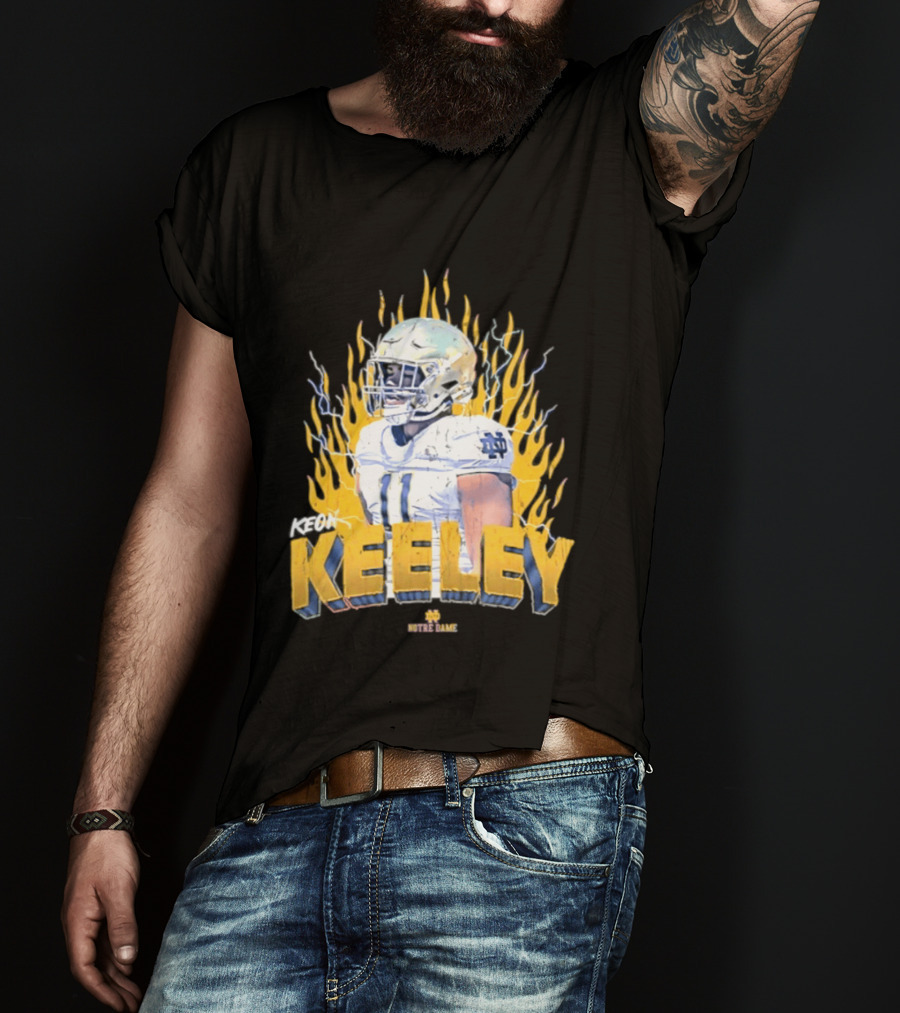 Notre Dame Football Keeley 11 NCAA Player Name Flame Burst T-Shirt