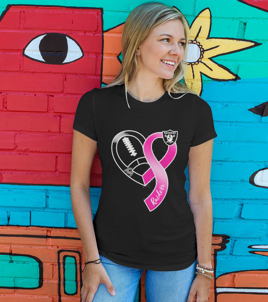 Las Vegas Raiders Breast Cancer Awareness Heart And Ribbon 2026 T-Shirt