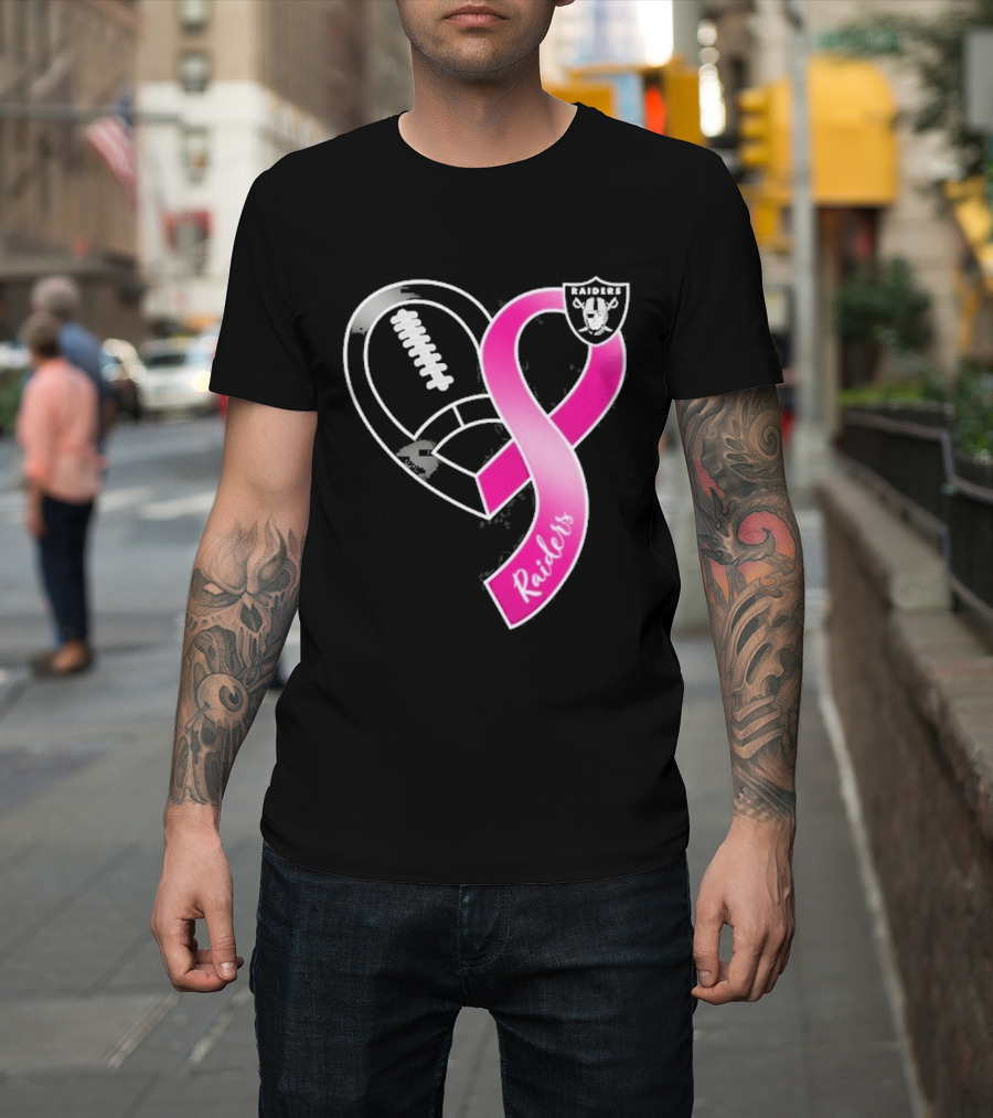 Las Vegas Raiders Breast Cancer Awareness Heart And Ribbon 2026 T-Shirt