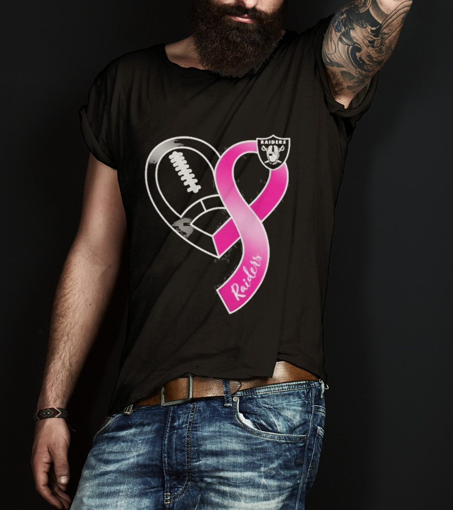Las Vegas Raiders Breast Cancer Awareness Heart And Ribbon 2026 T-Shirt