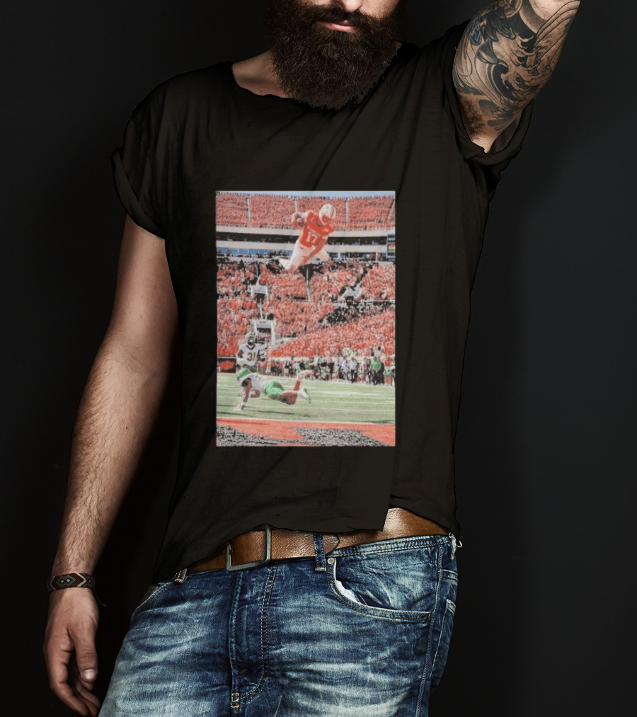 Drew Mestemaker Air Mesty Football Jumping Action 17 Stadium Scene T-Shirt