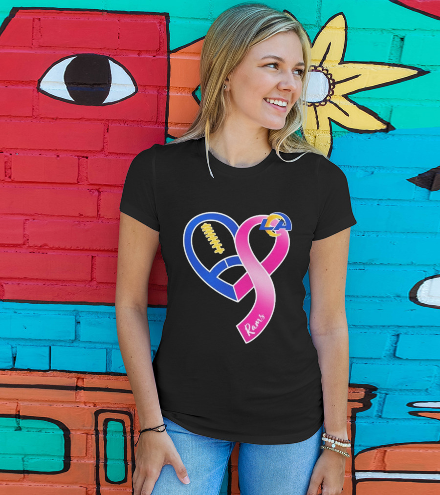 Los Angeles Rams Breast Cancer Awareness LA Ribbon Heart 2026 T-Shirt