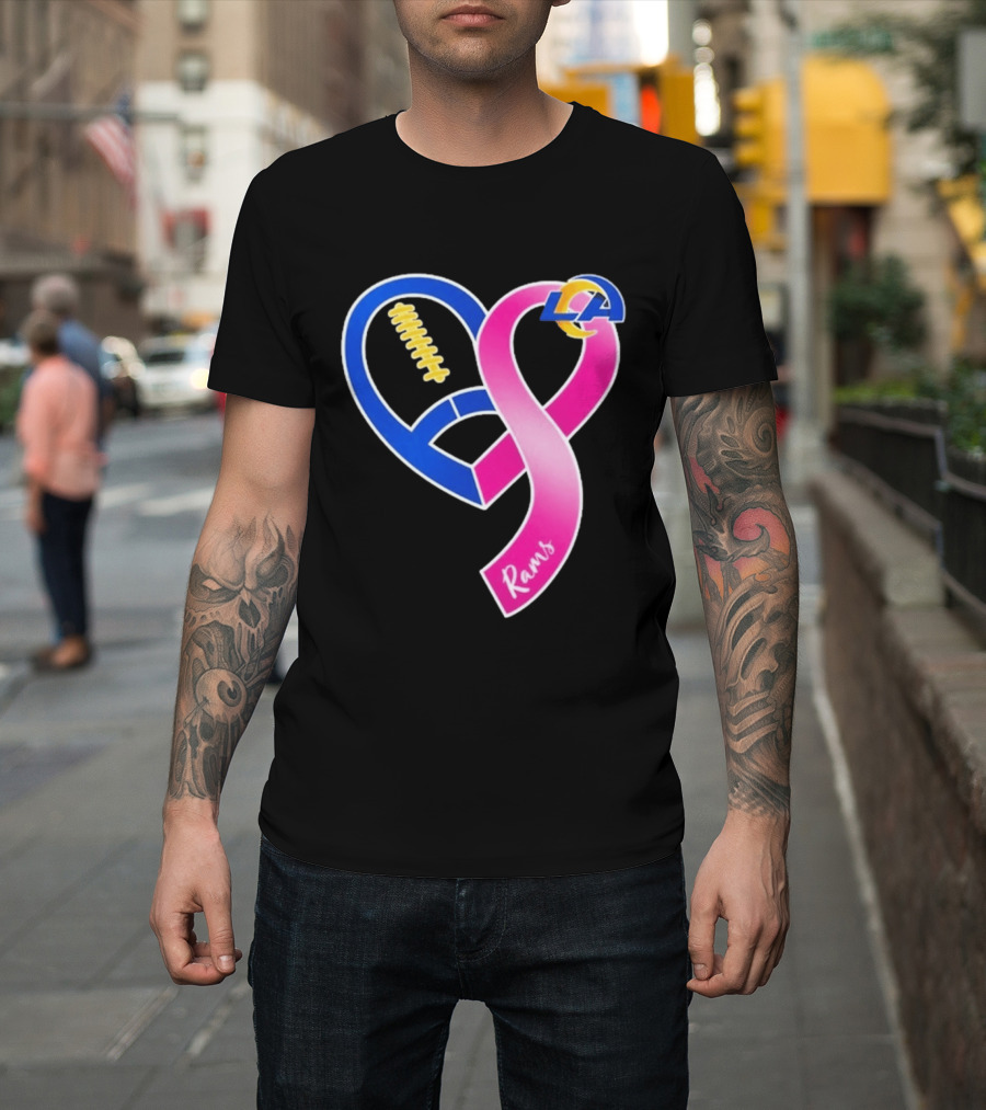 Los Angeles Rams Breast Cancer Awareness LA Ribbon Heart 2026 T-Shirt