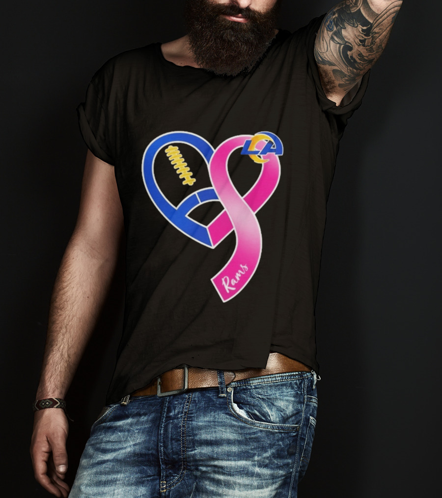 Los Angeles Rams Breast Cancer Awareness LA Ribbon Heart 2026 T-Shirt