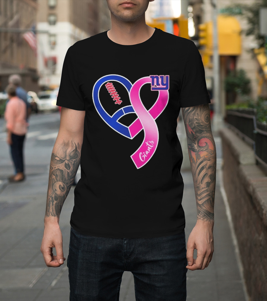 New York Giants Pink Heart Ribbon Breast Cancer Awareness 2026 T-Shirt