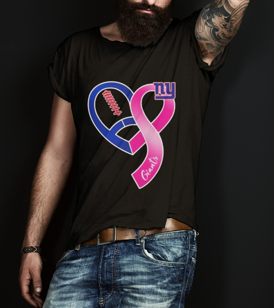 New York Giants Pink Heart Ribbon Breast Cancer Awareness 2026 T-Shirt