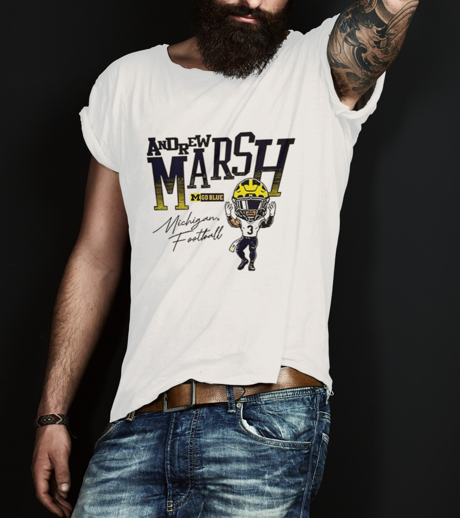 Andrew Marsh Go Blue Michigan Football Player Caricature T-Shirt