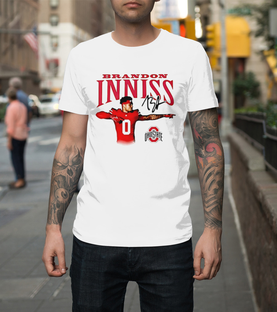 Brandon Inniss Ohio State Buckeyes Football Player Number 0 Action Pose Signature T-Shirt