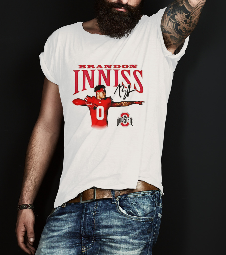 Brandon Inniss Ohio State Buckeyes Football Player Number 0 Action Pose Signature T-Shirt