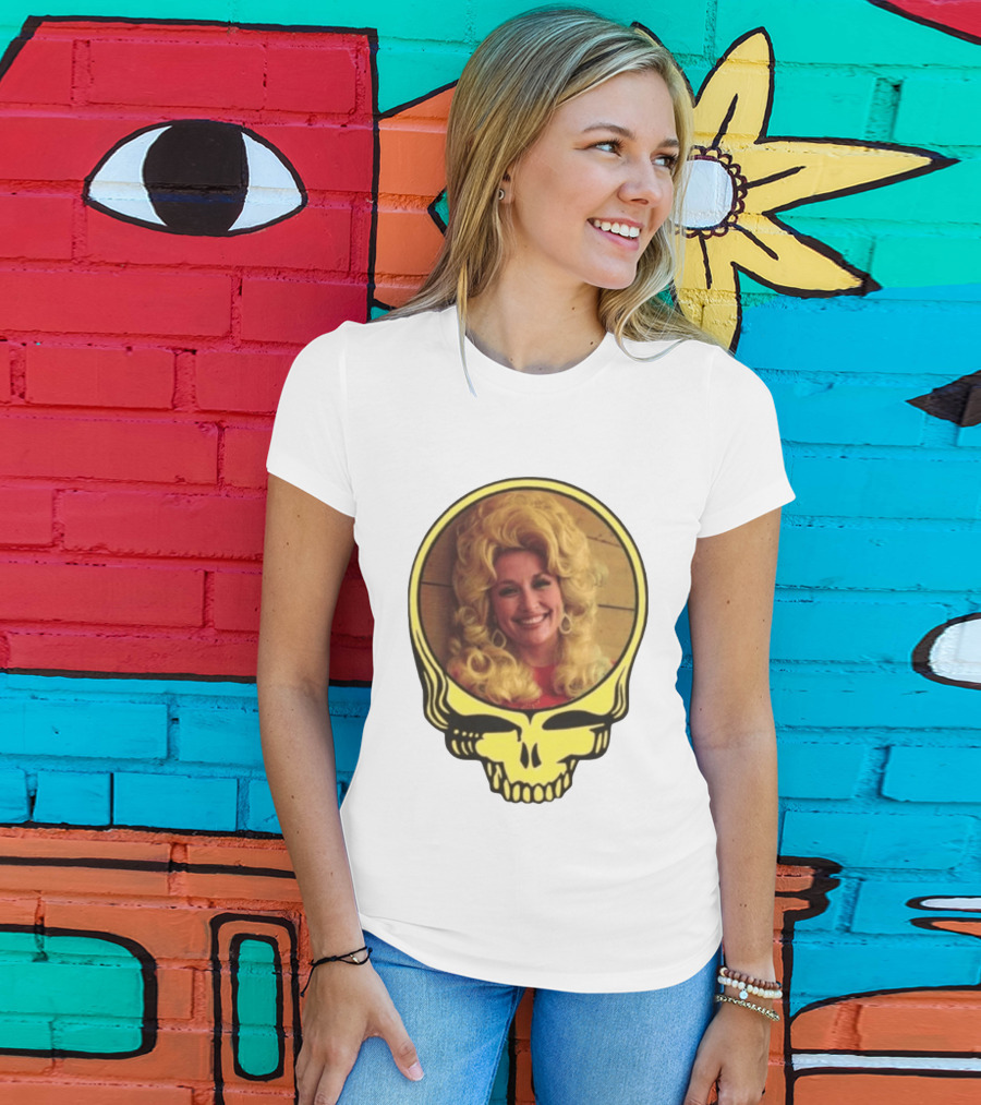 Dolly Parton Grateful Dead Skull Motif T-Shirt