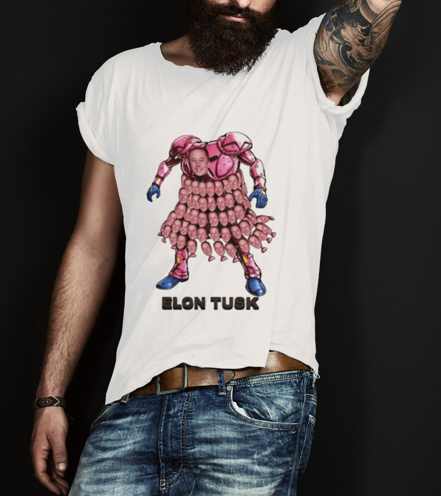 Elon Tusk Pink Armor Mosaic Elon Musk Faces T-Shirt
