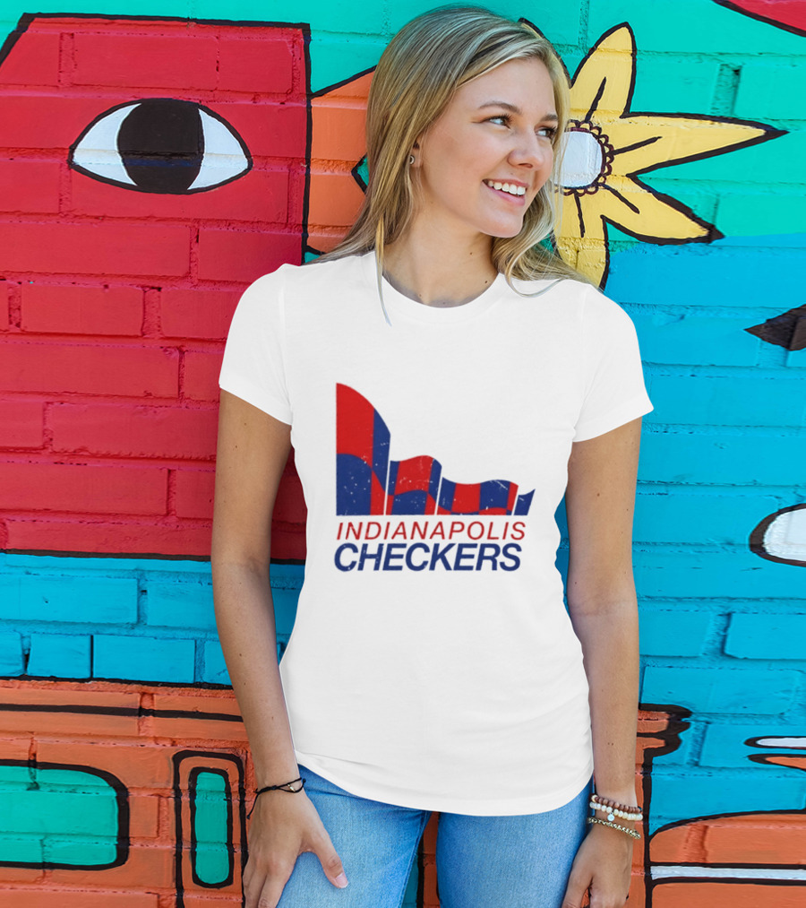 Indianapolis Checkers Vintage Hockey Team Red And Blue Flag T-Shirt