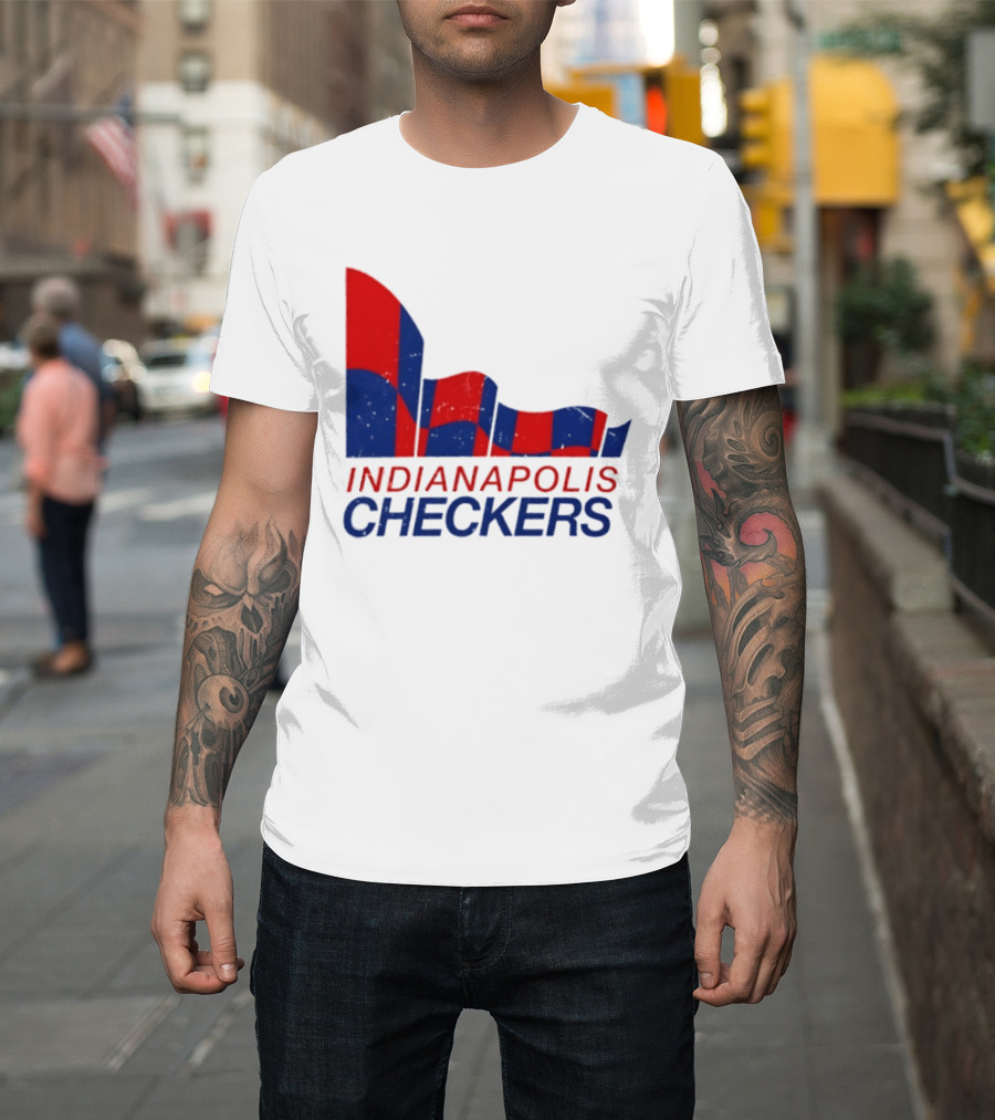 Indianapolis Checkers Vintage Hockey Team Red And Blue Flag T-Shirt