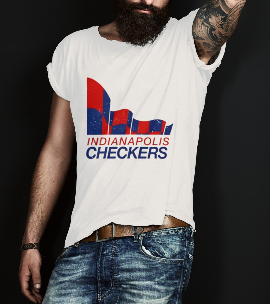 Indianapolis Checkers Vintage Hockey Team Red And Blue Flag T-Shirt