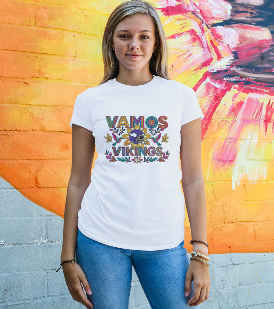 Vamos Vikings Colorful Helmet Floral T-Shirt
