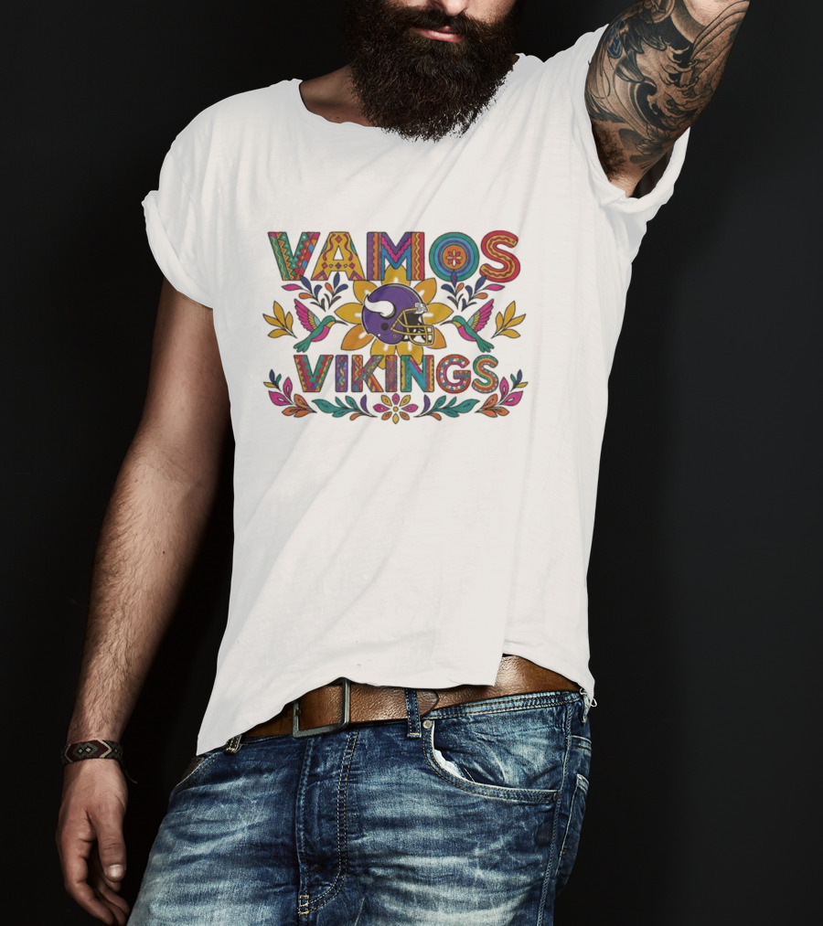 Vamos Vikings Colorful Helmet Floral T-Shirt