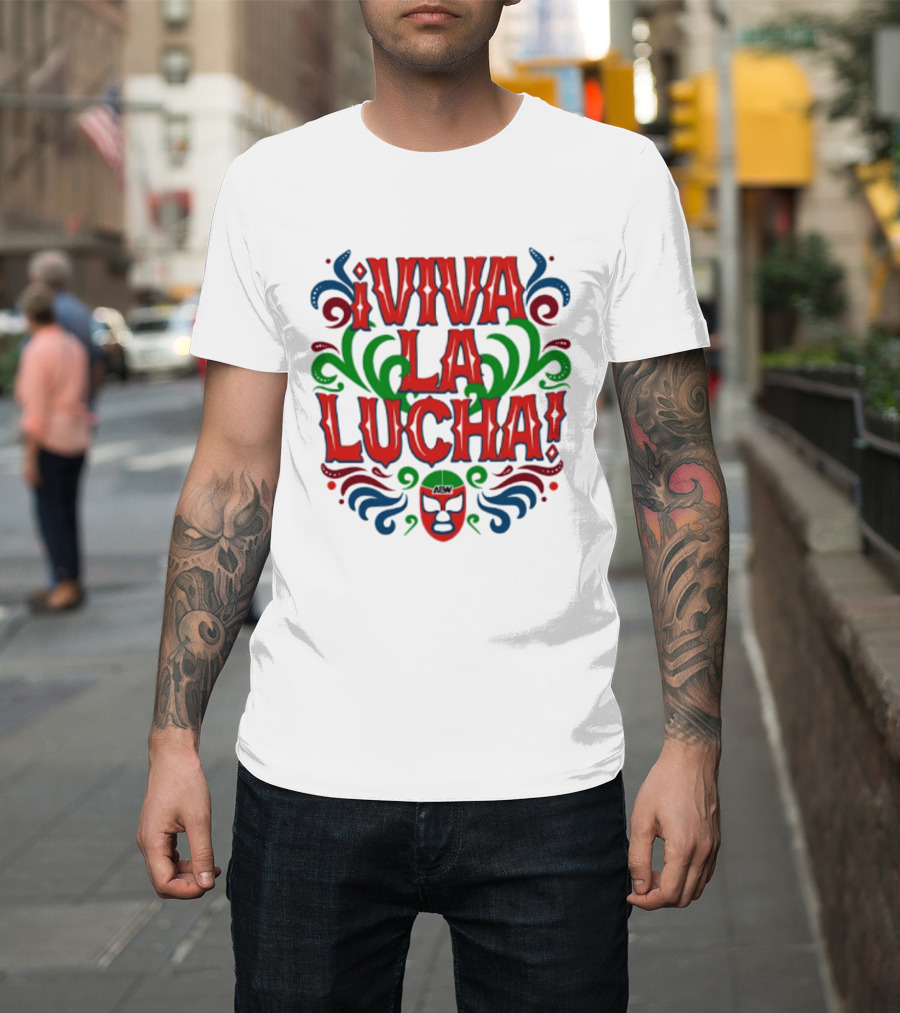 Viva La Lucha Mask Design With Colorful Swirls And Exclamation Marks T-Shirt
