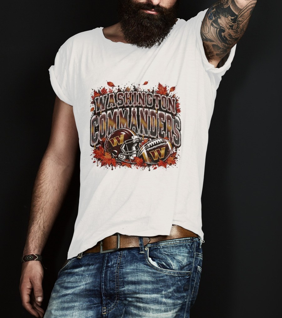 Washington Commanders Football Helmet Autumn Leaves 2026 T-Shirt