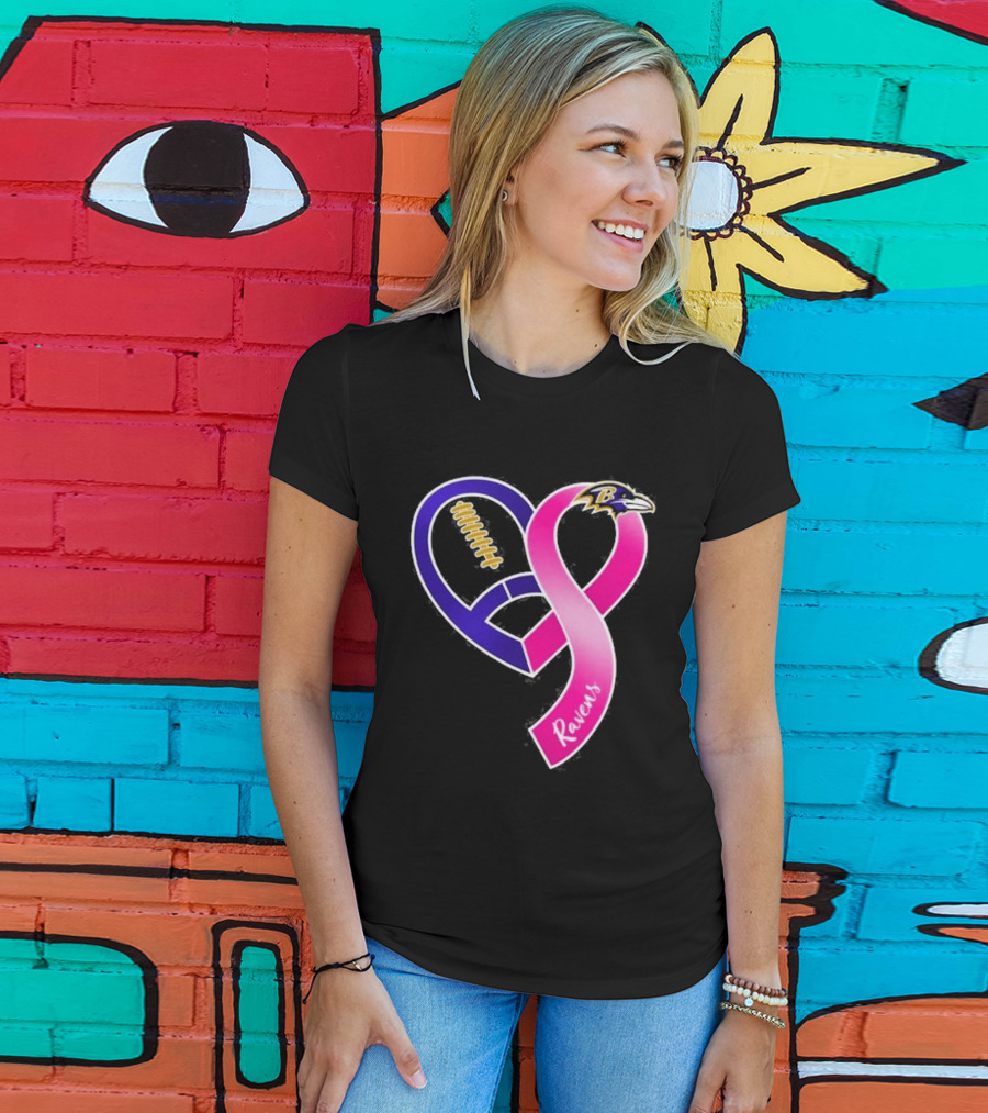 Baltimore Ravens Breast Cancer Awareness Heart Ribbon 2026 T-Shirt