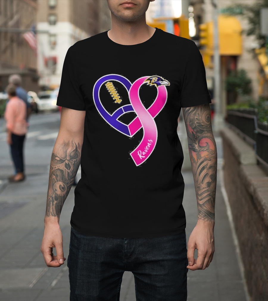 Baltimore Ravens Breast Cancer Awareness Heart Ribbon 2026 T-Shirt