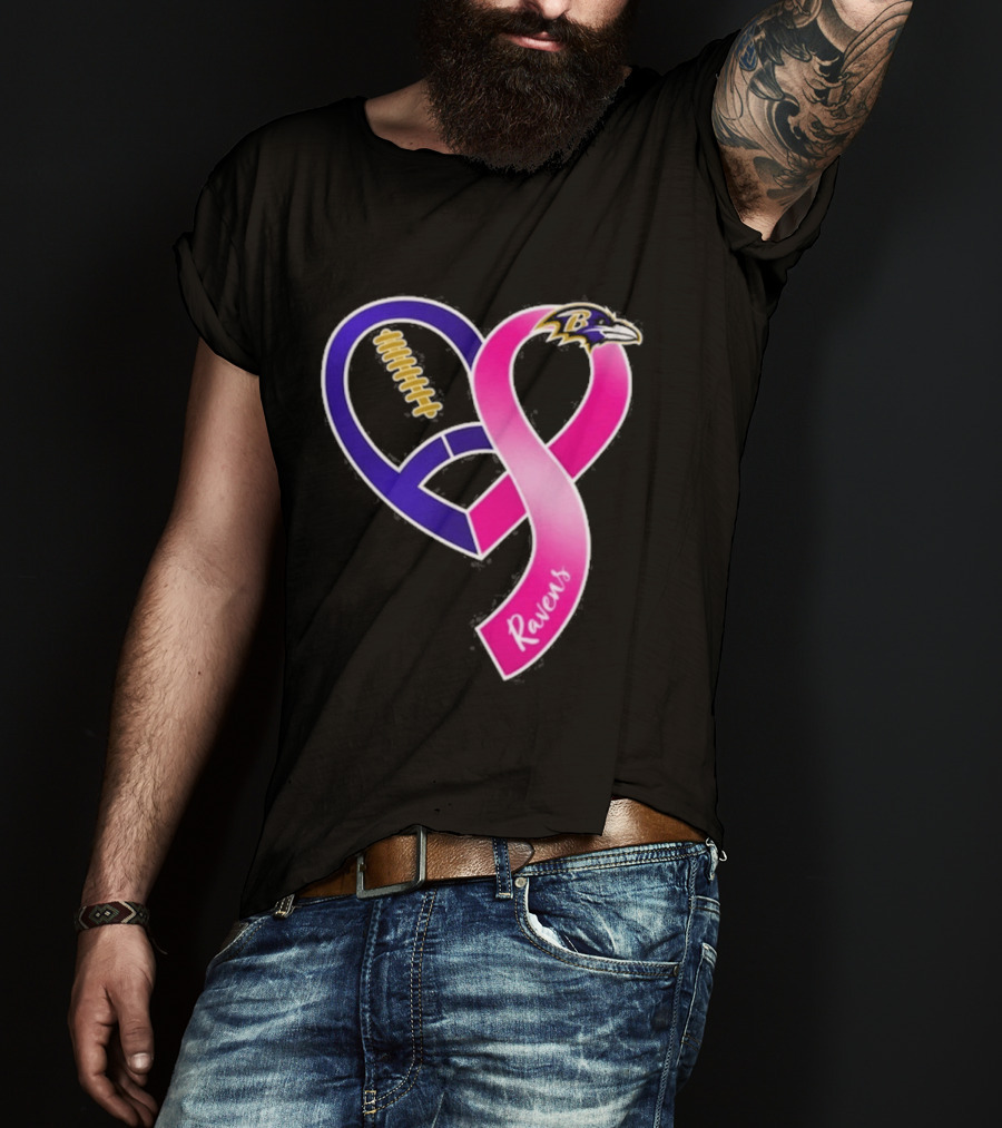 Baltimore Ravens Breast Cancer Awareness Heart Ribbon 2026 T-Shirt