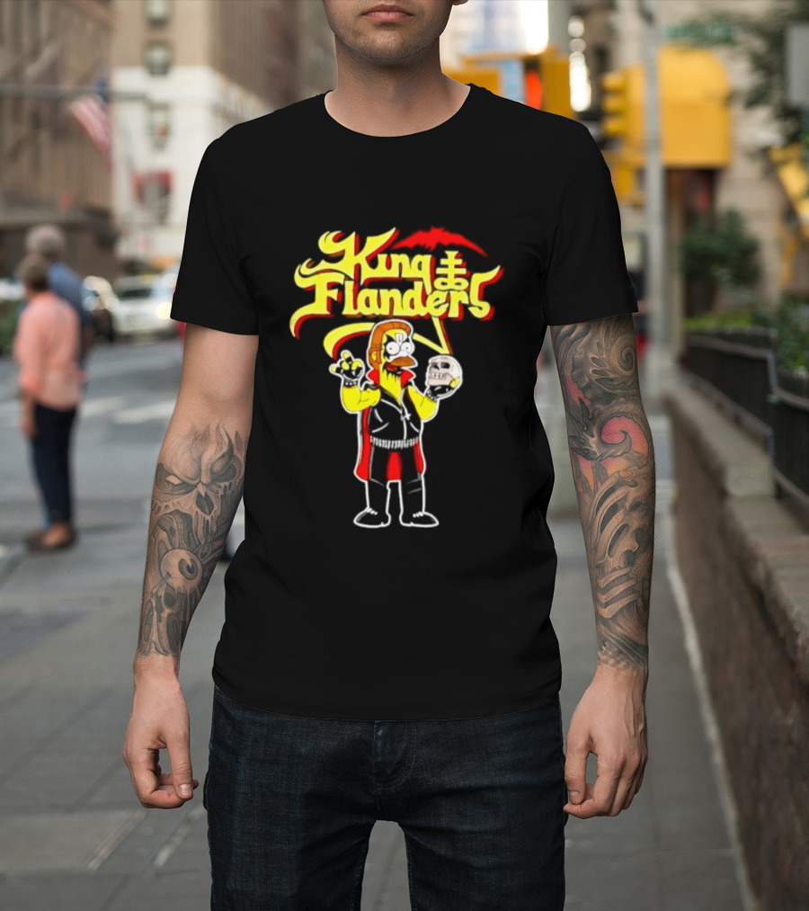 King Flanders Ned Flanders Metal Skull Holding Flowers And Skull T-Shirt