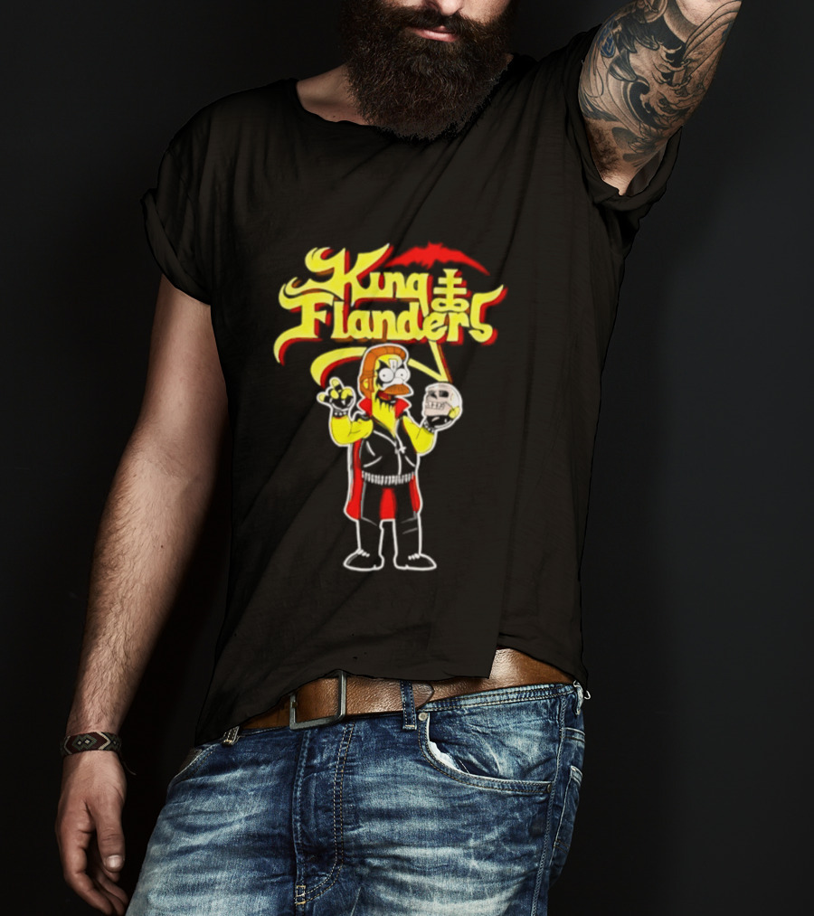 King Flanders Ned Flanders Metal Skull Holding Flowers And Skull T-Shirt