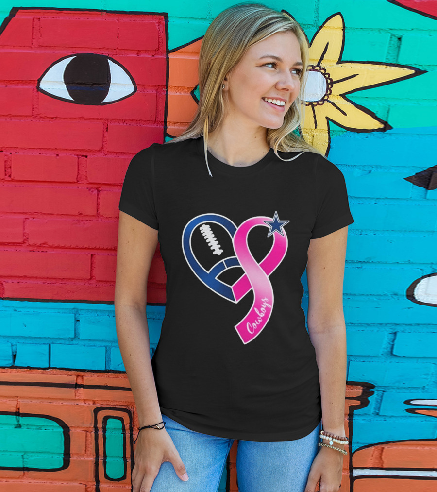 Dallas Cowboys Pink Ribbon Heart Breast Cancer Awareness 2026 T-Shirt