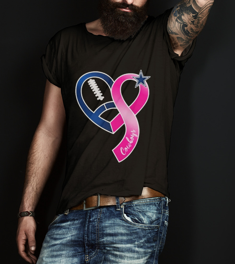 Dallas Cowboys Pink Ribbon Heart Breast Cancer Awareness 2026 T-Shirt